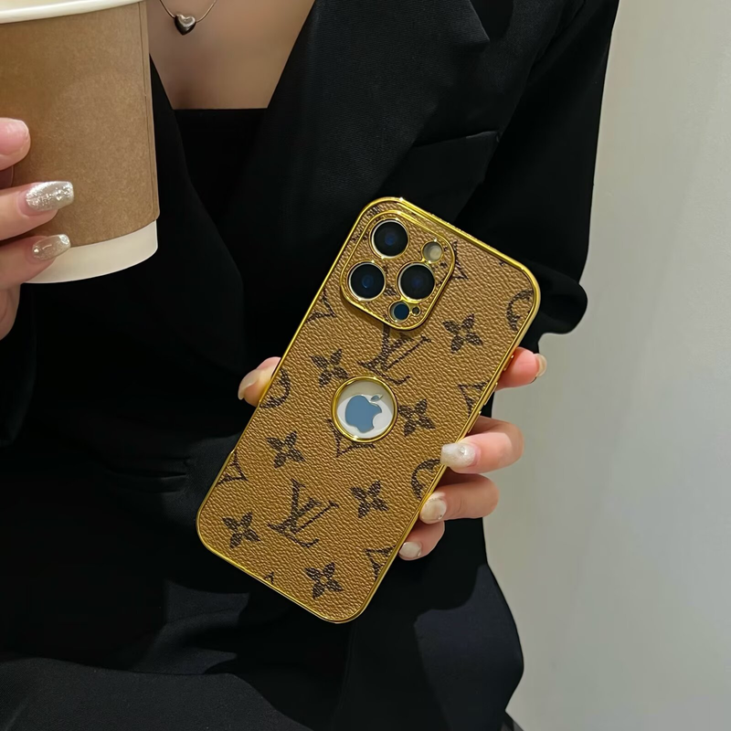 Electroplated LV iPhone Case Logo Opening for 12 13 14 15 16 Pro Max 