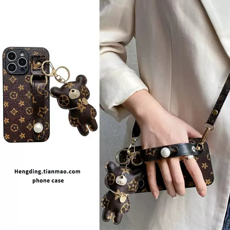 Luxury brand pattern pearl wristband mobile case 