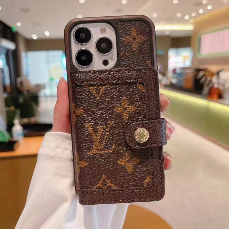 LV カードスロット ウォレットケース iPhone 12 13 14 15 16 Pro Max Plus用