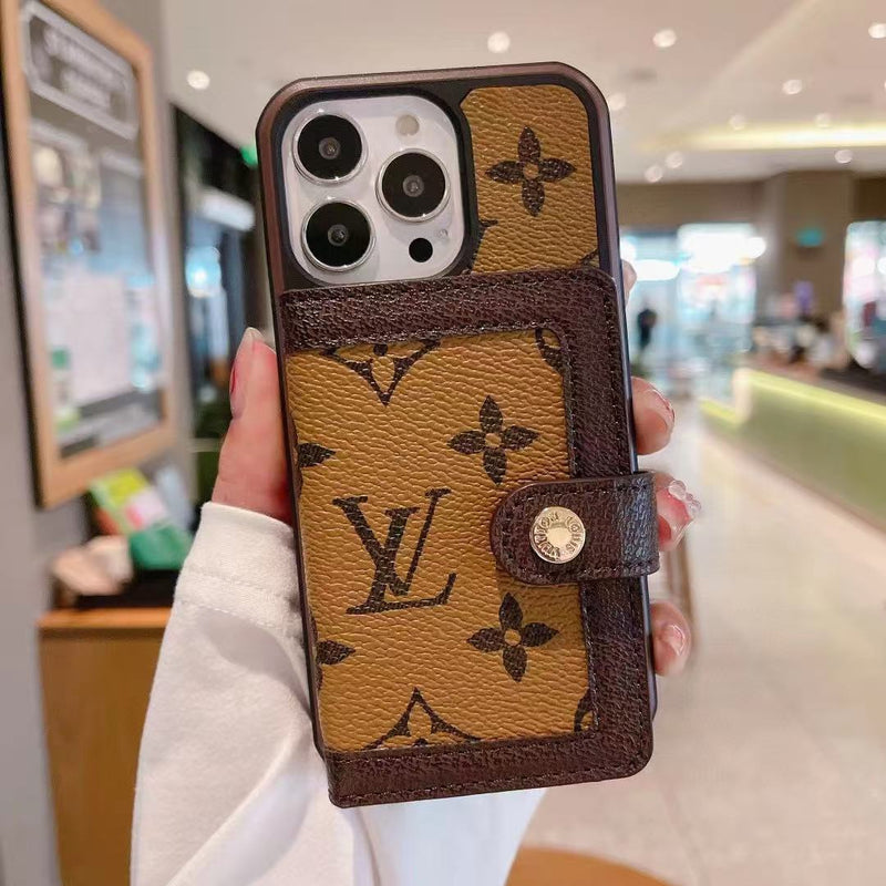 LV カードスロット ウォレットケース iPhone 12 13 14 15 16 Pro Max Plus用