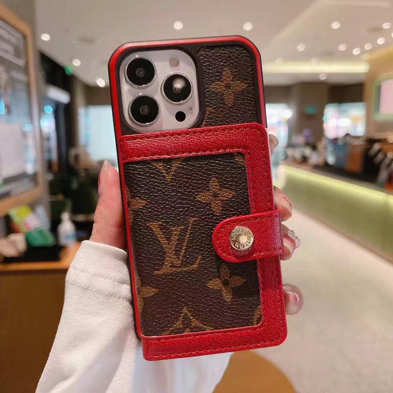 LV カードスロット ウォレットケース iPhone 12 13 14 15 16 Pro Max Plus用