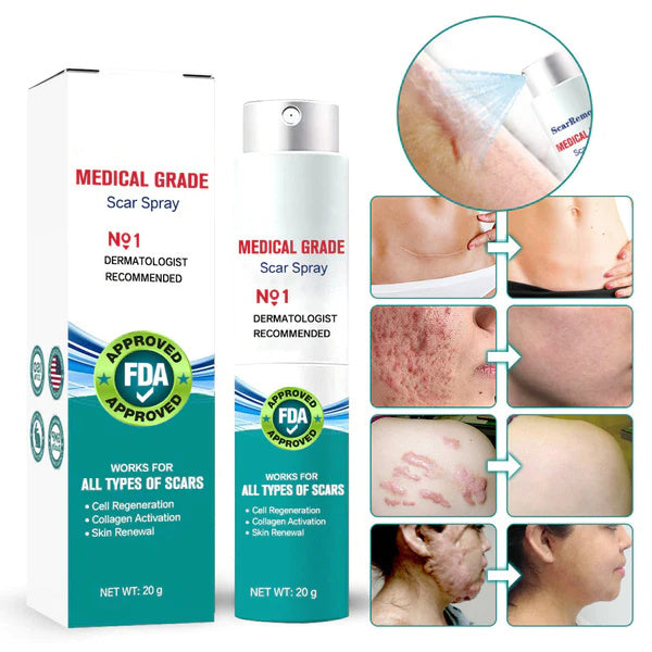 An advanced scar spray for all types of scars including acne scars, surgical scars, stretch marks, etc. 