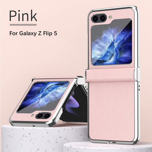 Galaxy Z Flip3 Flip4 Flip5 用高級レザー携帯ケース