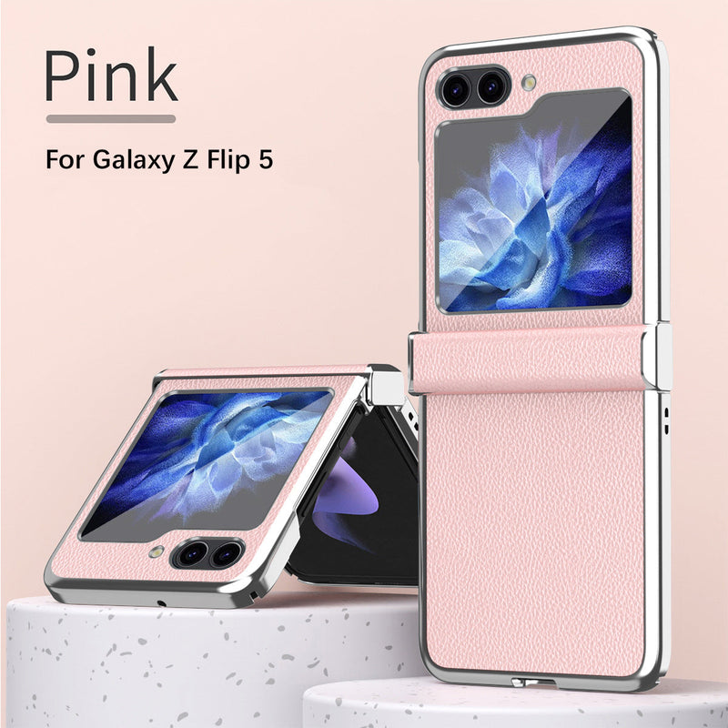 Galaxy Z Flip3 Flip4 Flip5 用高級レザー携帯ケース