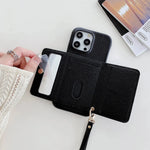 Luxury Mirror Card Wallet Leather Case for iPhone 16, 15, 14, 13, 12 